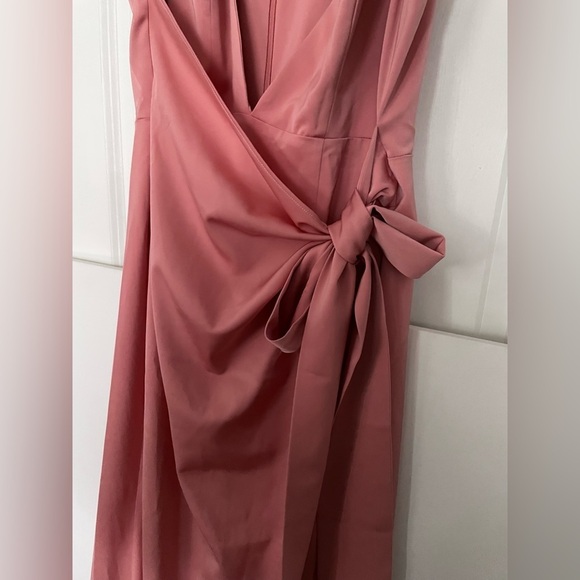 Lovers & Friends CHICHIRA GOWN Pink satin faux wrap plunge neck maxi gown m - Picture 4 of 12